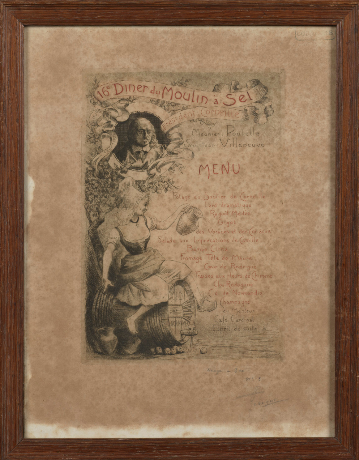 Menu satirique, dîner du moulin à sel